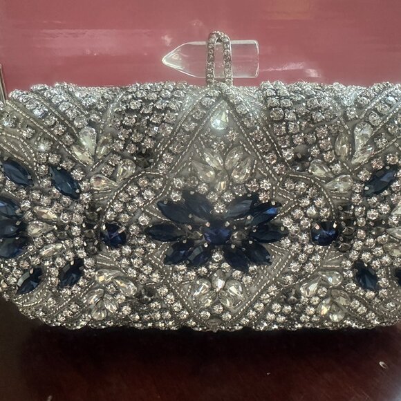 Silver and Montana Blue Crystal Bridal Clutch - Picture 2 of 7
